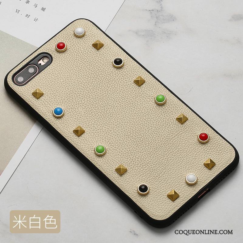 iPhone 8 Coque Incassable Marque De Tendance Blanc Silicone Strass Tout Compris Étui En Cuir