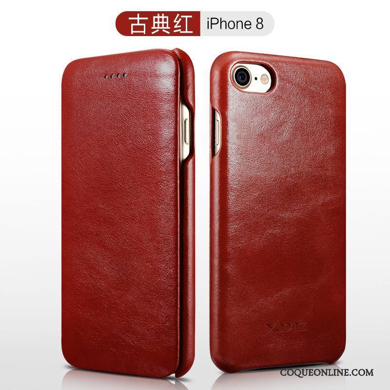 iPhone 8 Coque Protection Business Cuir Véritable Étui Rouge Housse Étui En Cuir