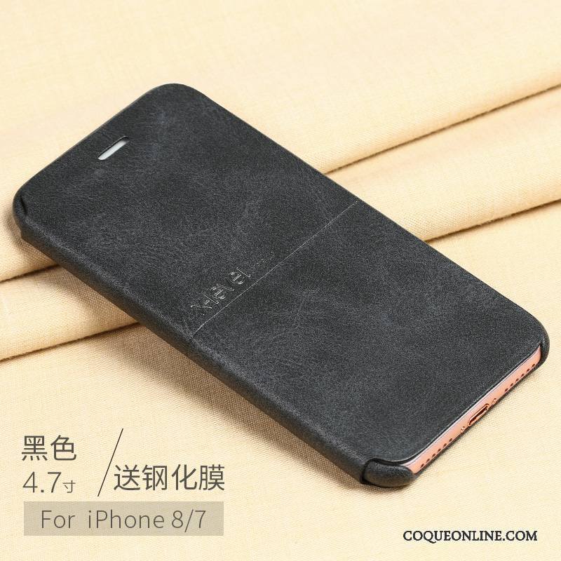 iPhone 8 Coque Étui Tendance Incassable Housse Très Mince Étui En Cuir Noir