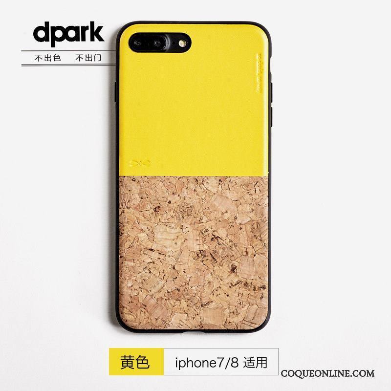 iPhone 8 Cuir Bois Fluide Doux Étui Tout Compris Coque De Téléphone Jaune