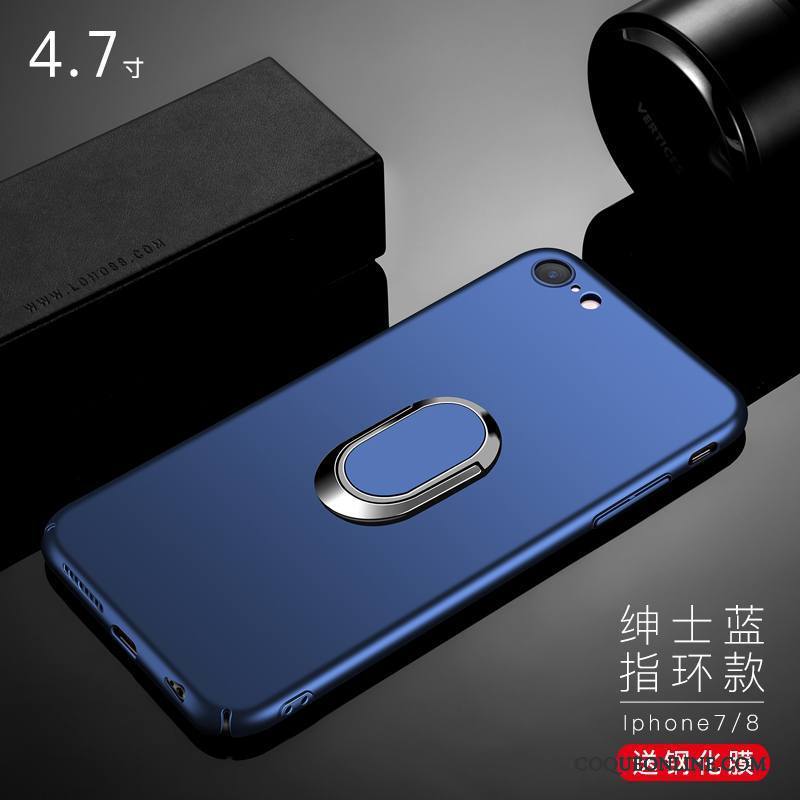 iPhone 8 Délavé En Daim Étui Difficile Bleu Coque Protection Anneau