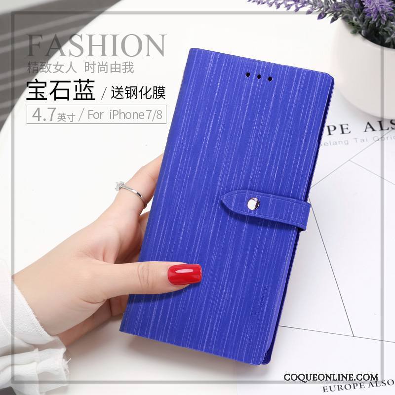 iPhone 8 Incassable Silicone Bleu Housse Étui En Cuir Coque De Téléphone Portefeuille