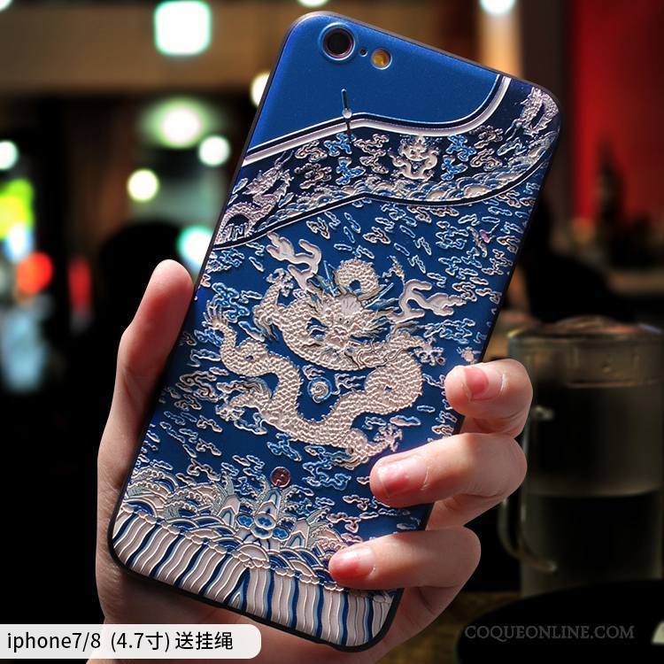 iPhone 8 Jaune Coque De Téléphone Silicone Ornements Suspendus Bleu Incassable Tendance