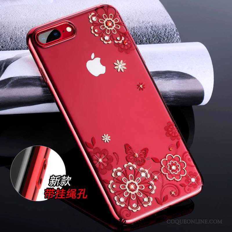 iPhone 8 Nouveau Rouge Coque De Téléphone Luxe Ornements Suspendus Incassable Strass