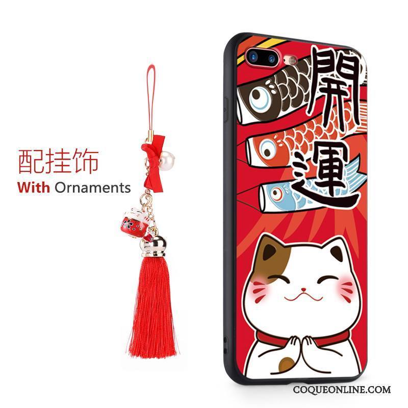 iPhone 8 Plus Anneau Ornements Suspendus Étui Chat Coque De Téléphone Rouge Richesse