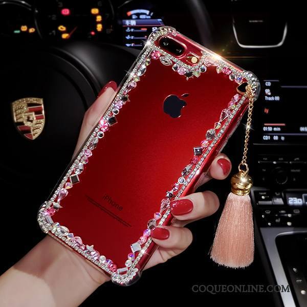 iPhone 8 Plus Coque De Téléphone À Franges Incassable Luxe Tout Compris Rouge Silicone