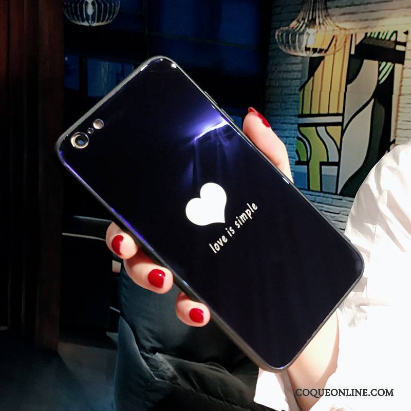iPhone 8 Plus Coque Noir Étui Personnalité Silicone Bleu Amoureux Verre