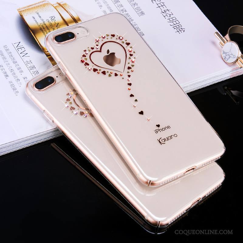 iPhone 8 Plus Coque Strass Marque De Tendance Incassable Étui Transparent Tout Compris Or