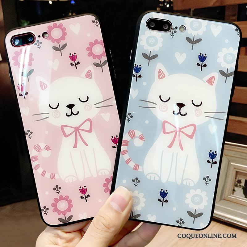 iPhone 8 Plus Coque Verre Dessin Animé Incassable Bleu Créatif Marque De Tendance Personnalité