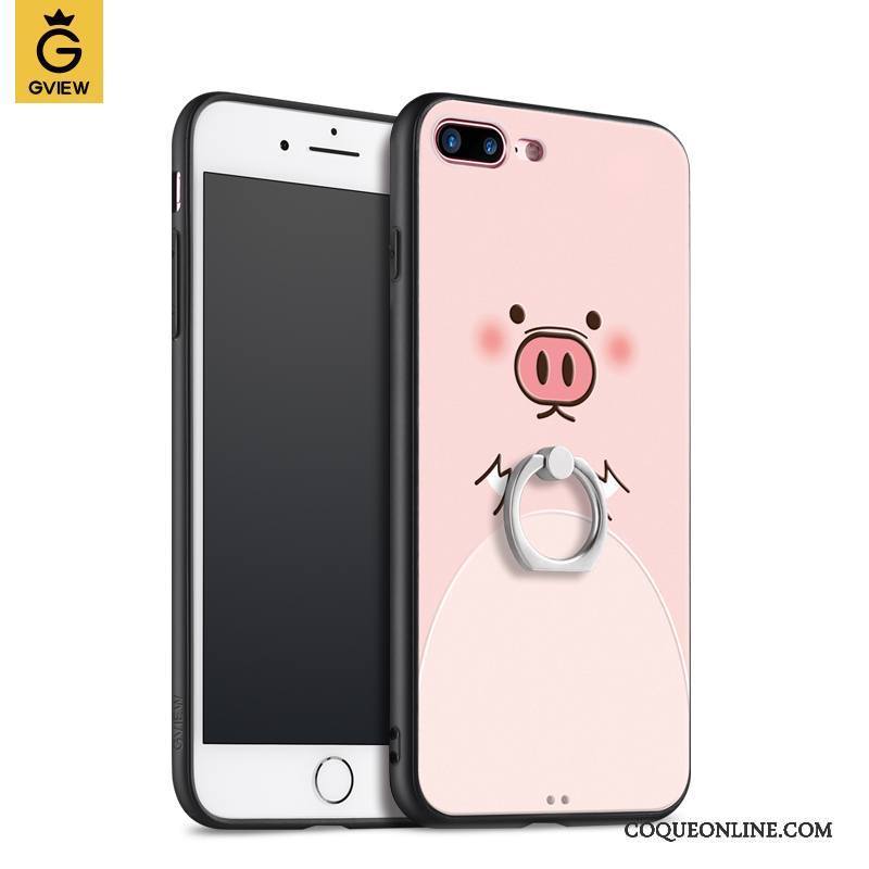 iPhone 8 Plus Silicone Étui Rose Marque De Tendance Anneau Ornements Suspendus Coque De Téléphone