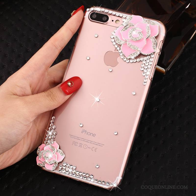 iPhone 8 Plus Strass Protection Coque Étui Incruster Strass De Téléphone Rose