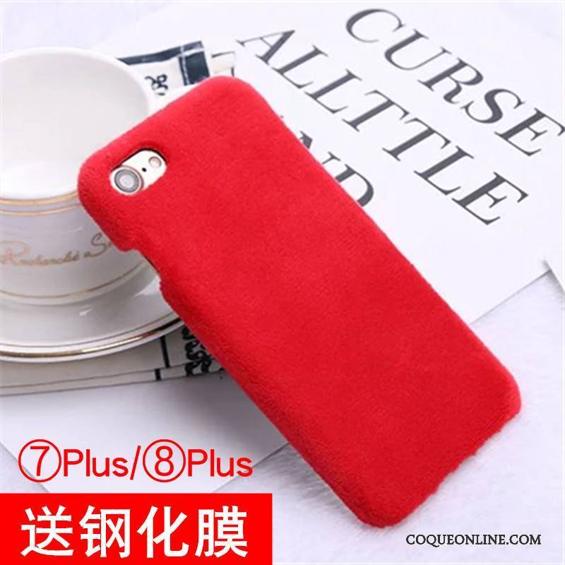 iPhone 8 Plus Tempérer Coque De Téléphone Peluche Rouge Membrane Velours