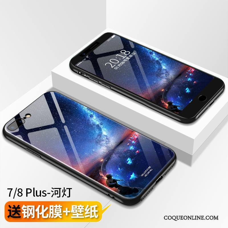 iPhone 8 Plus Verre Tout Compris Coque De Téléphone Marque De Tendance Nouveau Incassable Bleu