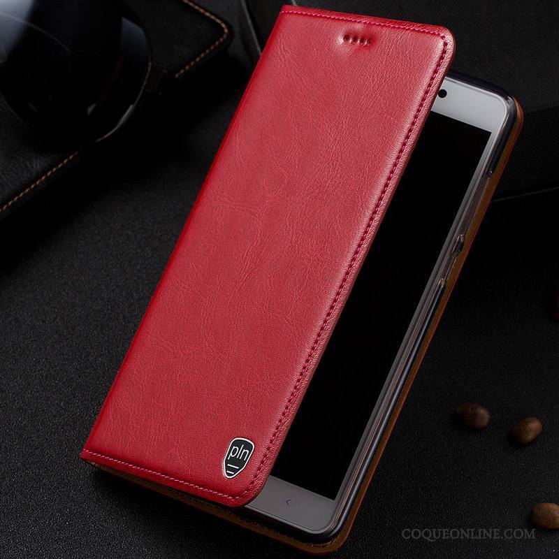 iPhone 8 Plus Étui Cuir Véritable Rouge Téléphone Portable Étui En Cuir Protection Coque De Téléphone
