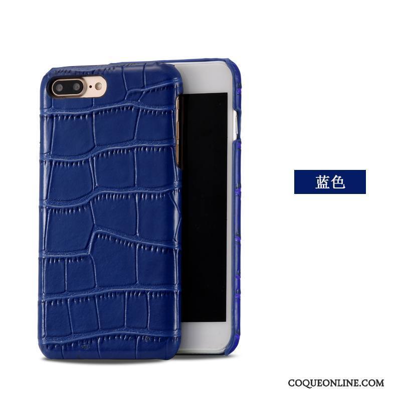 iPhone 8 Plus Étui En Cuir Crocodile Modèle Cuir Véritable Bleu Coque De Téléphone Incassable Couvercle Arrière