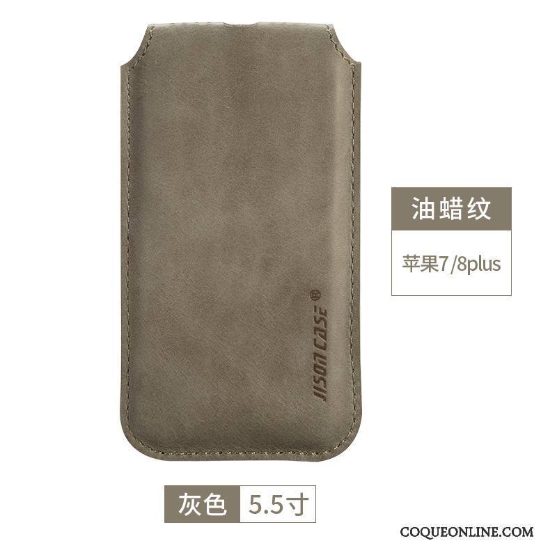 iPhone 8 Plus Étui En Cuir Téléphone Portable Cuir Véritable Incassable Gris Coque Nouveau