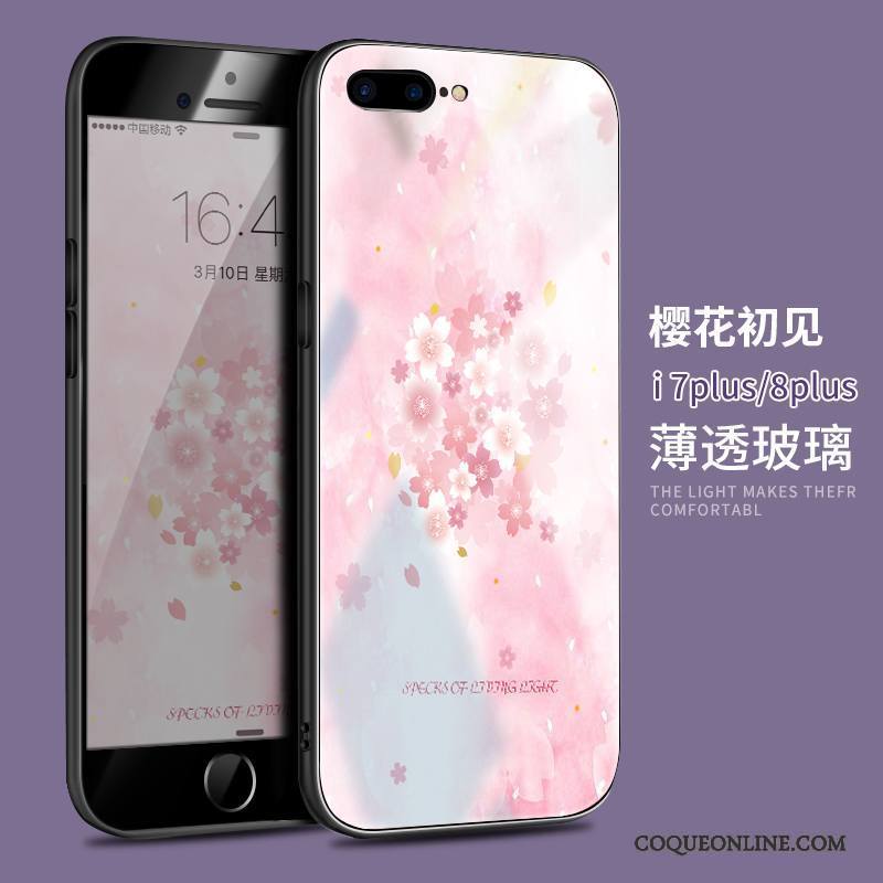 iPhone 8 Plus Étui Rose Marque De Tendance Silicone Verre Nouveau Coque De Téléphone