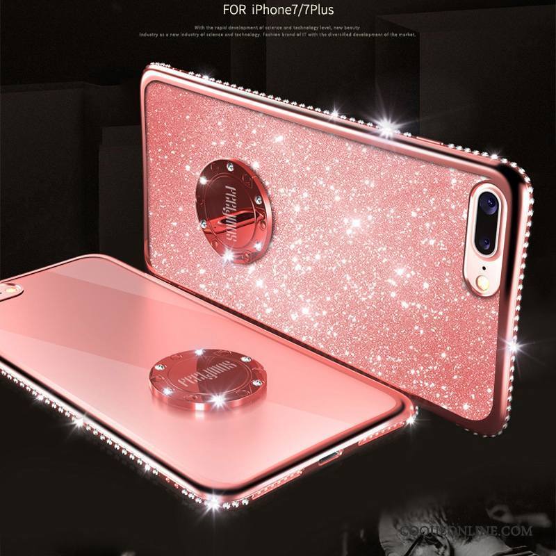 iPhone 8 Strass Coque De Téléphone Rose Net Rouge Marque De Tendance