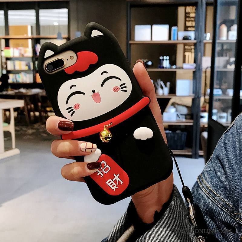 iPhone 8 Tout Compris Noir Dessin Animé Coque De Téléphone Ornements Suspendus Chat Fluide Doux