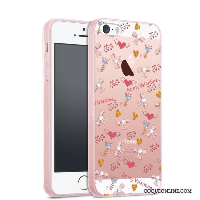 iPhone Se Coque Rose Silicone Tout Compris Étui Transparent Incassable Strass