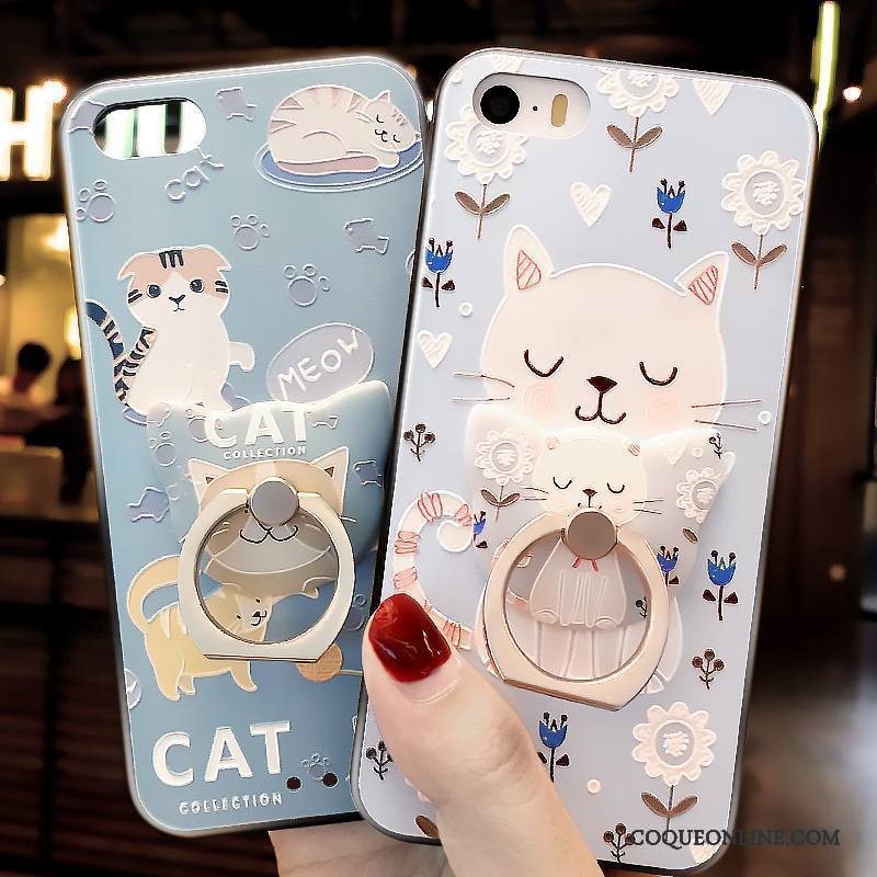 iPhone Se Coque Tout Compris Bleu Charmant Dessin Animé Tendance Silicone Étui