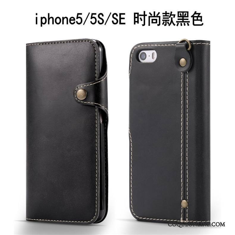 iPhone Se Protection Coque De Téléphone Clamshell Noir Étui En Cuir Ornements Suspendus Incassable