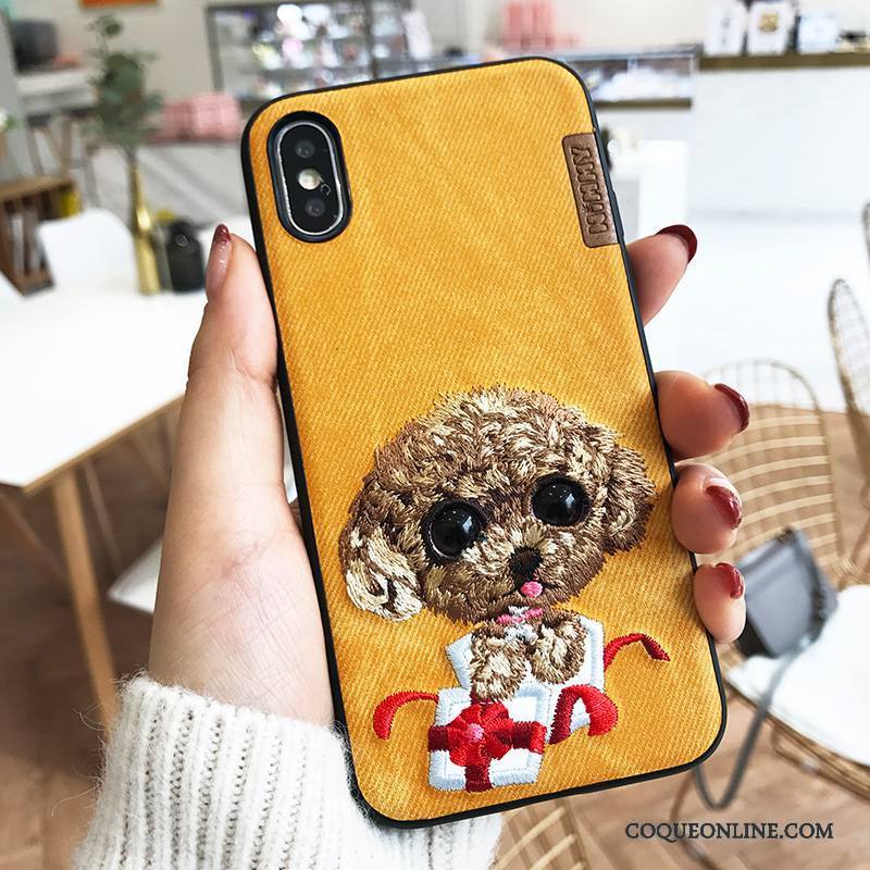 iPhone X Chiens Marque De Tendance Incassable Jaune Coque De Téléphone Broderie Nouveau