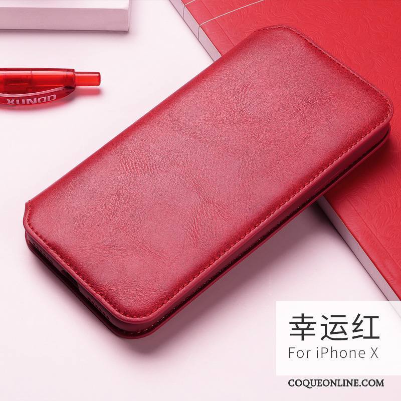 iPhone X Coque Business Housse Étui En Cuir Rouge Protection Nouveau Cuir Véritable