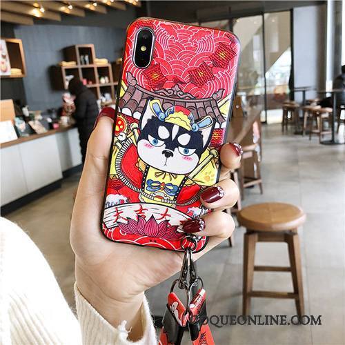 iPhone X Coque Gaufrage Silicone Ornements Suspendus Étui Chiens Rouge Fluide Doux