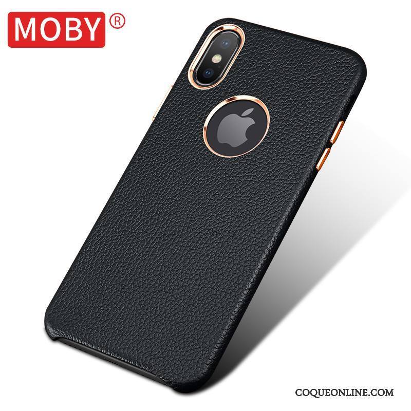 iPhone X Coque Noir Cuir Véritable Étui Business Luxe Incassable Nouveau