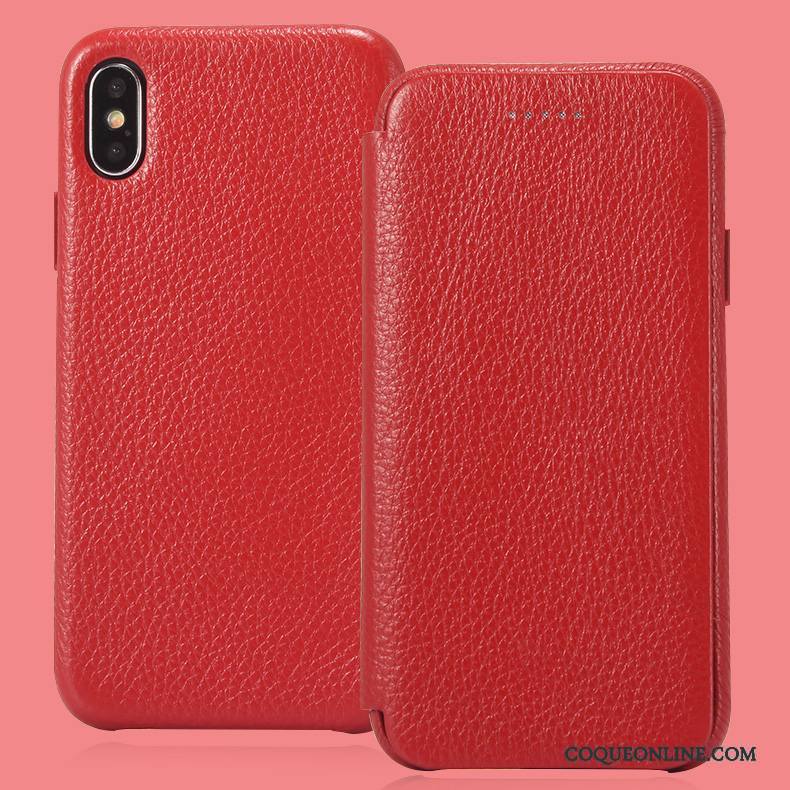 iPhone X Coque Protection Business Carte Cuir Véritable Dormance Housse Incassable