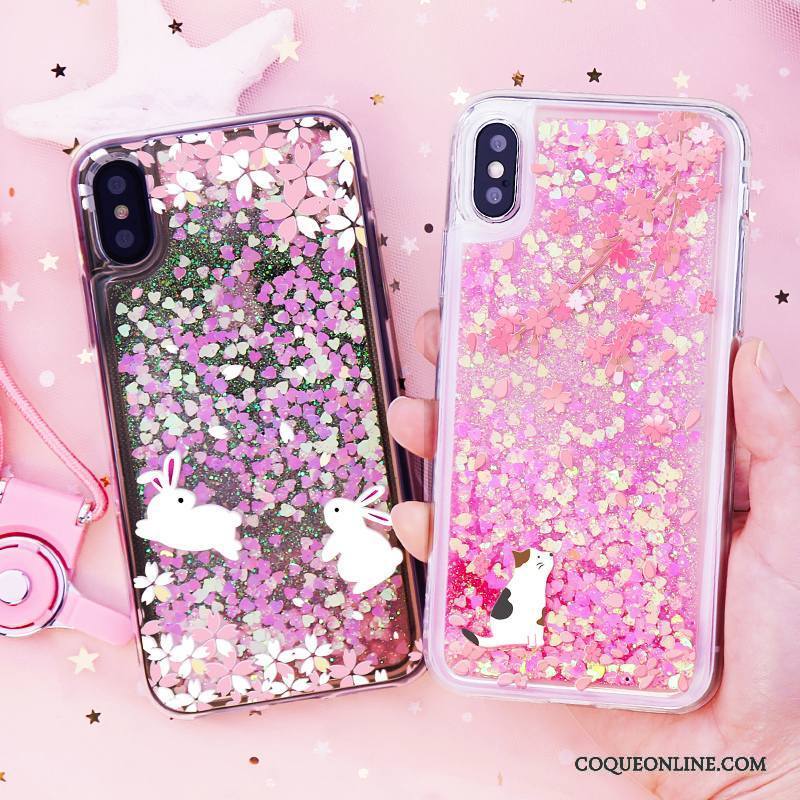 iPhone X Coque Quicksand Nouveau Liquide Transparent Tout Compris Étui Ornements Suspendus