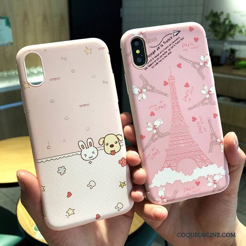 iPhone X Gaufrage Coque De Téléphone Fluide Doux Incassable Tout Compris Rose Nouveau