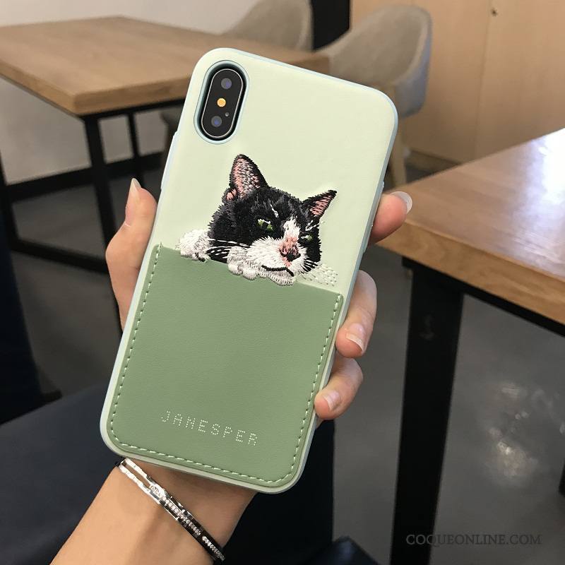 iPhone X Jaune Silicone Broderie Coque De Téléphone Étui Qualité Vert