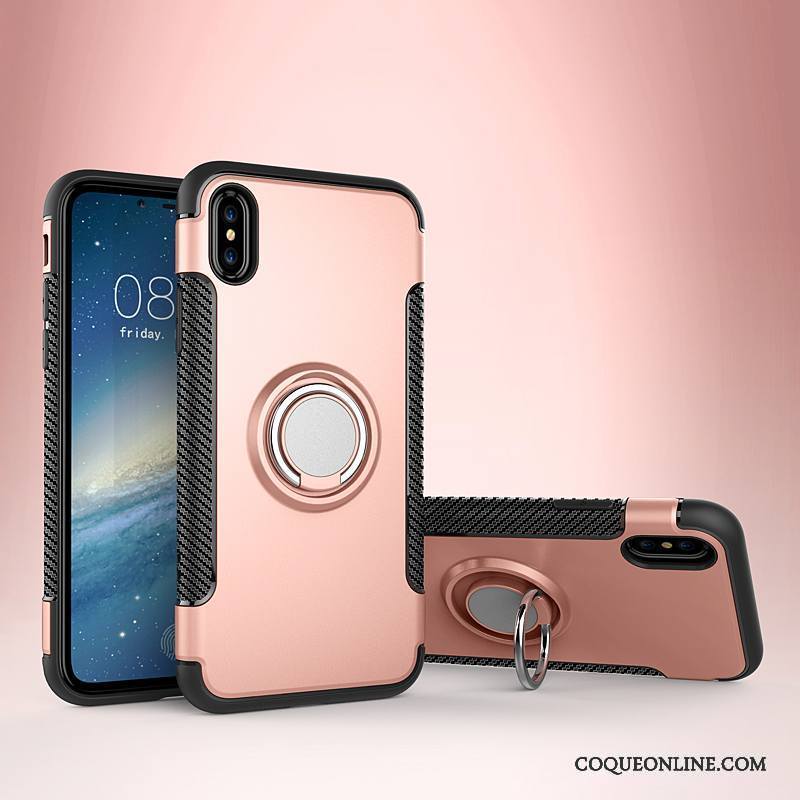 iPhone X Or Rose Magnétisme Anneau Étui Support Coque De Téléphone Incassable