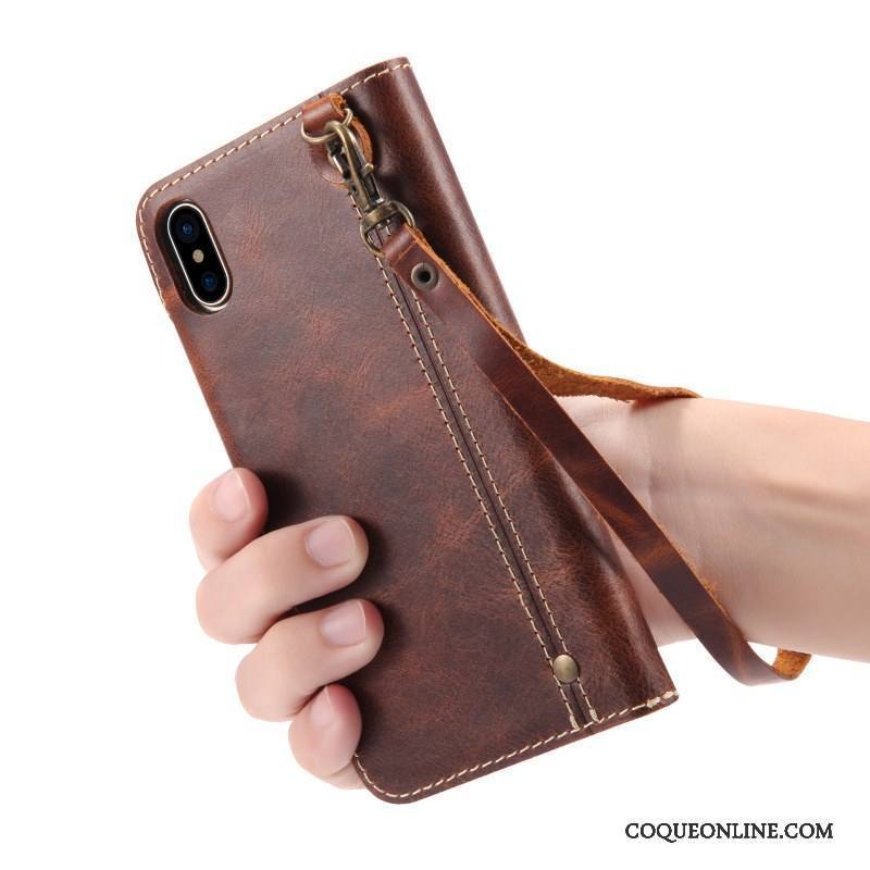 iPhone X Protection Étui Cuir Véritable Housse Ornements Suspendus Fluide Doux Coque De Téléphone