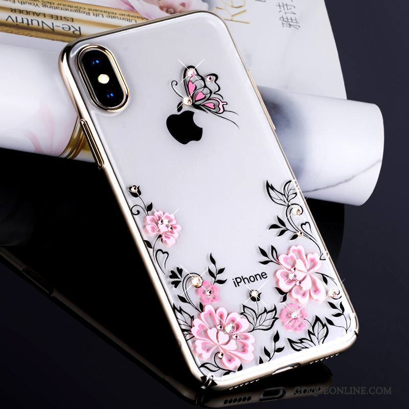 iPhone X Strass Coque De Téléphone Rose Tout Compris Transparent Marque De Tendance Luxe