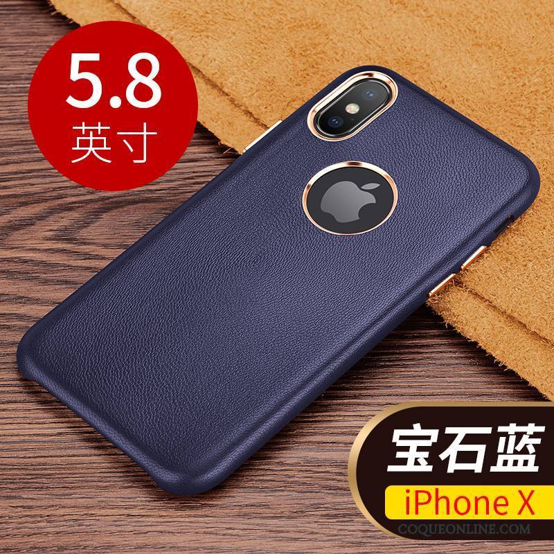 iPhone X Étui En Cuir Nouveau Luxe Cuir Véritable Protection Coque De Téléphone Incassable