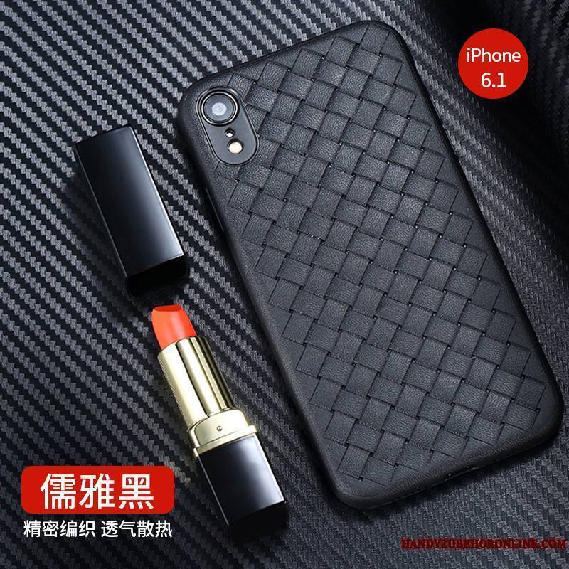 iPhone Xr Coque Tissage Noir Respirant Incassable Tendance Protection Fluide Doux