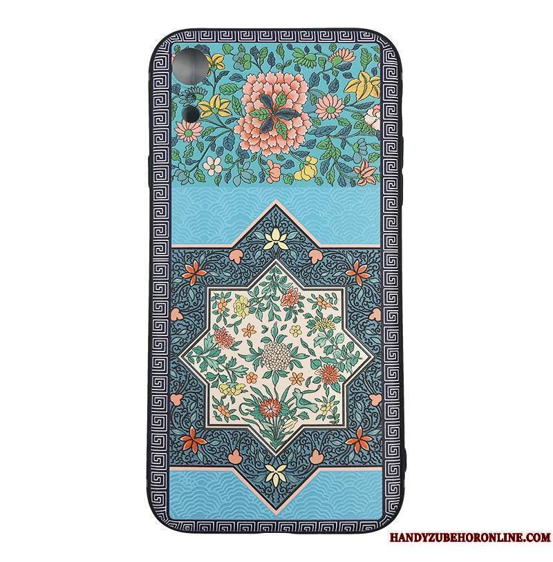 iPhone Xr Protection Étui Silicone Vintage Fluide Doux Bleu Coque De Téléphone