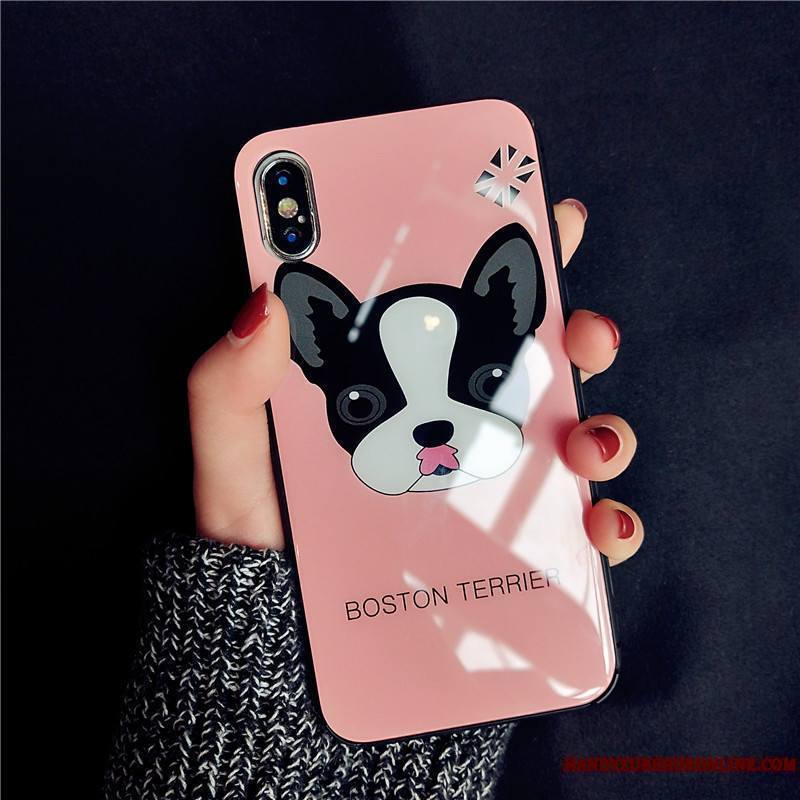 iPhone Xs Coque Rose Étui Protection Marque De Tendance Amoureux Net Rouge Verre