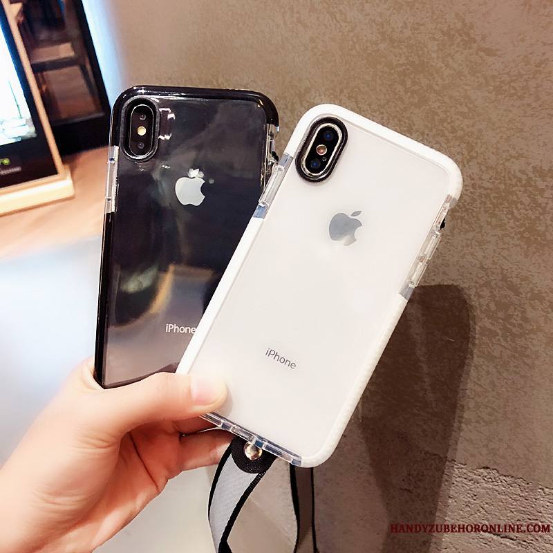 iPhone Xs Max Coque Créatif Incassable Transparent Amoureux Fluide Doux Noir Ornements Suspendus