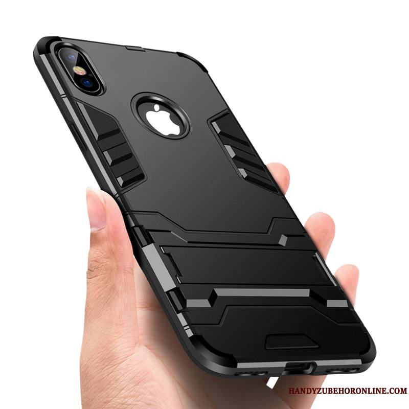 iPhone Xs Max Coque Marque De Tendance Tout Compris Étui Noir Nouveau Incassable Magnétisme