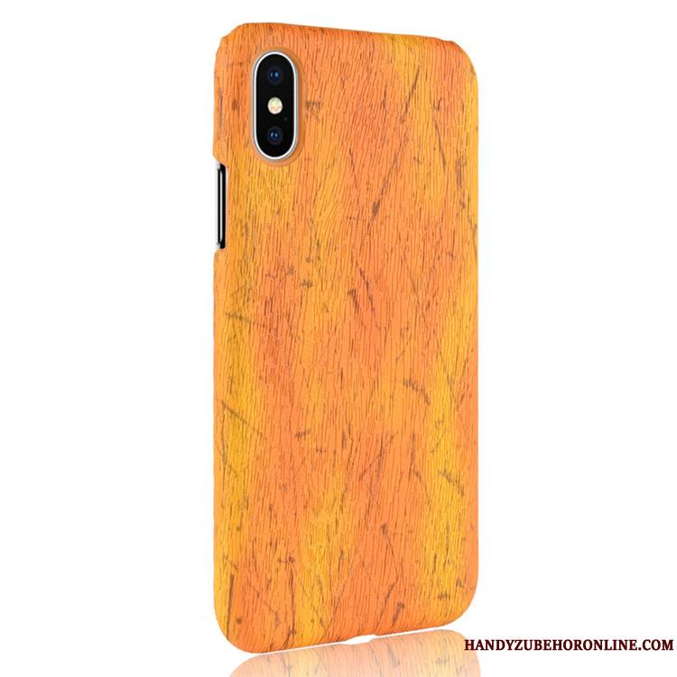 iPhone Xs Max Difficile Coque De Téléphone Cuir Jaune Incassable Grain De Bois Qualité