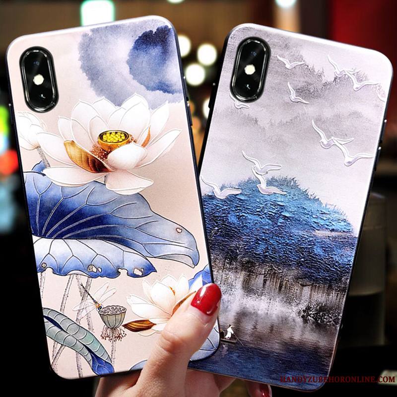 iPhone Xs Max Nouveau Silicone Bleu Coque Délavé En Daim De Téléphone Incassable