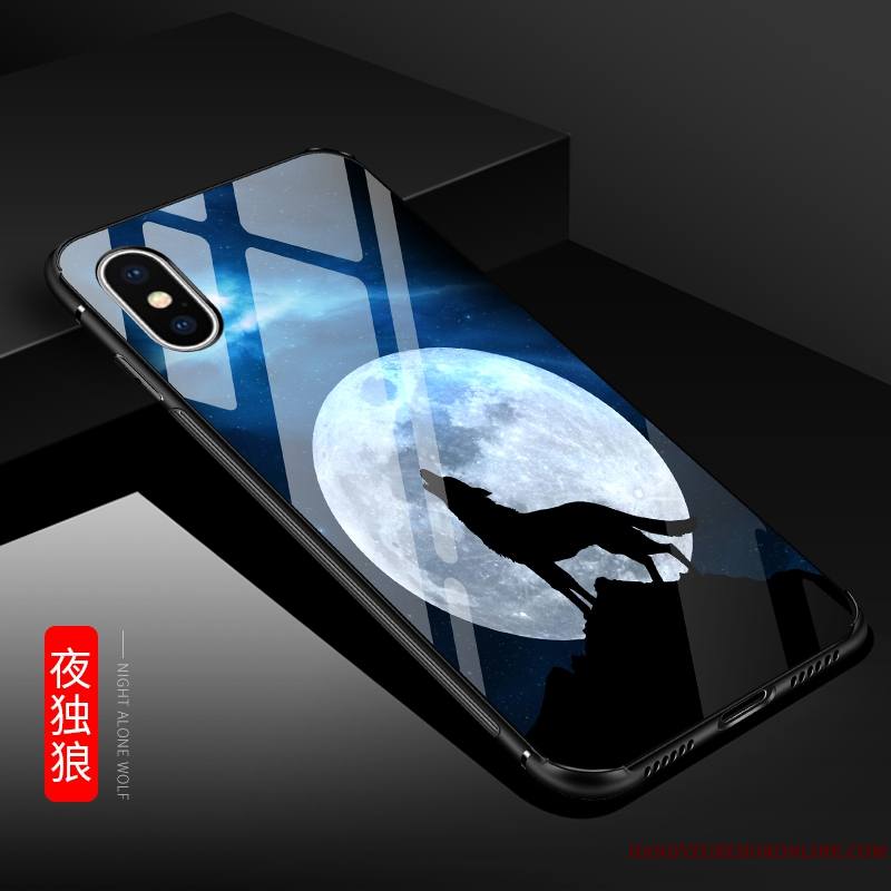 iPhone Xs Max Protection Personnalité Fluide Doux Tendance Verre Coque De Téléphone Bleu