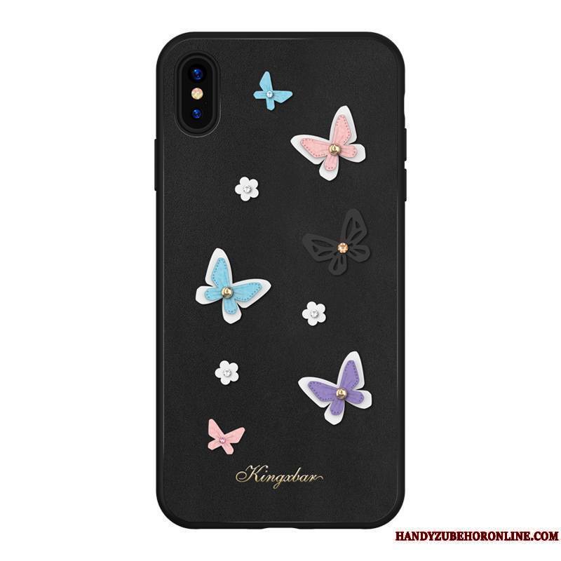 iPhone Xs Noir Coque De Téléphone Papillon Strass Créatif Luxe Dimensionnel
