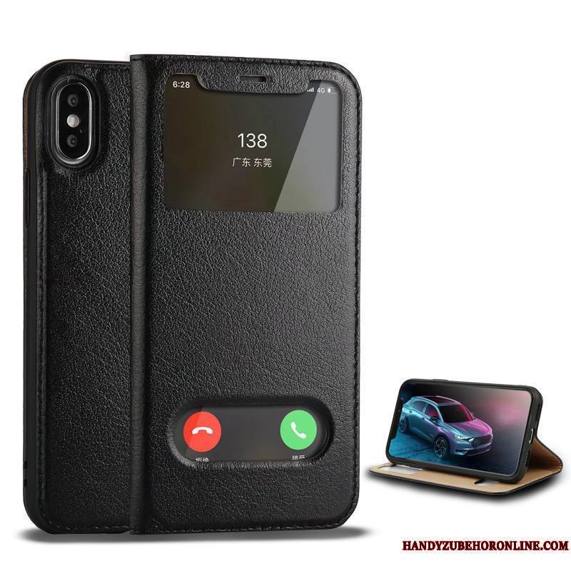 iPhone Xs Noir Étui Incassable Étui En Cuir Coque De Téléphone Fluide Doux Tout Compris