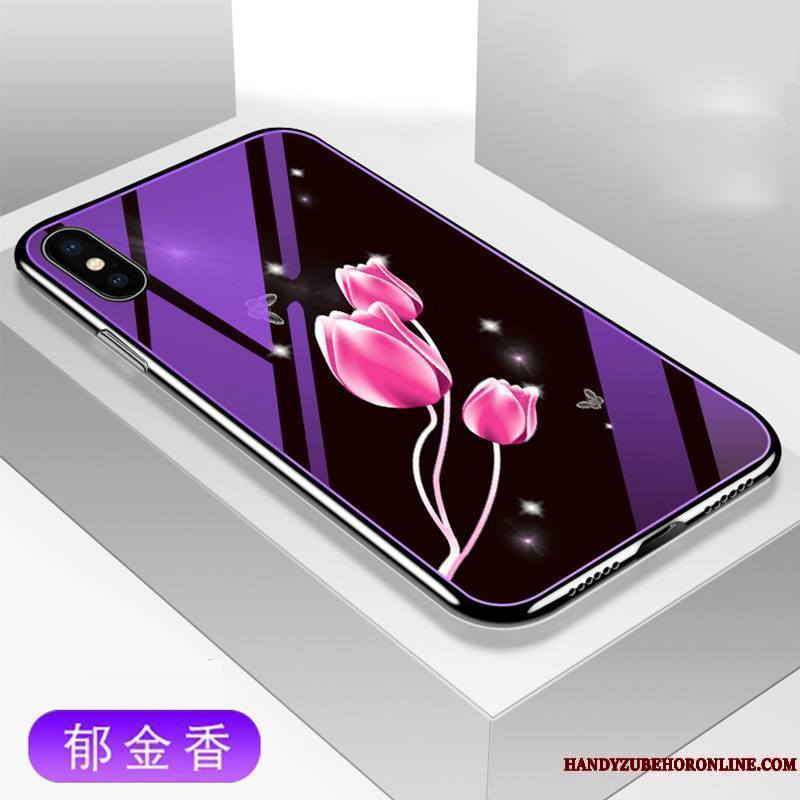 iPhone Xs Violet Étui Incassable Marque De Tendance Créatif Verre Coque De Téléphone