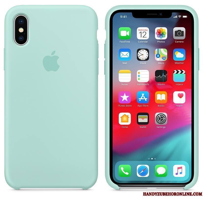 iPhone Xs Étui Silicone Incassable Net Rouge Coque De Téléphone Bleu Protection